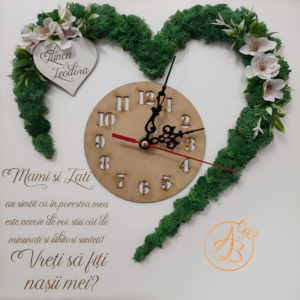 Ceas gravat pentru nasii de botez, decorat cu licheni