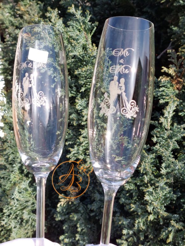 Pahare cristal gravate pentru miri - imagine 3