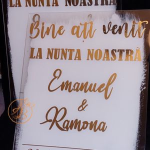 Panou plexiglass transparent vopsit A3 Bine ati venit la nunta noastra
