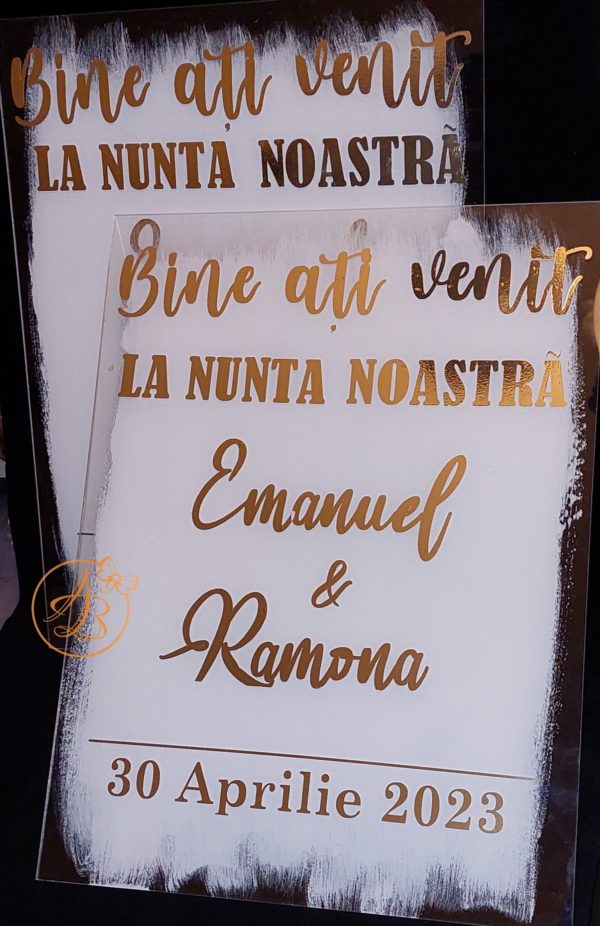 Panou plexiglass transparent vopsit A3 Bine ati venit la nunta noastra