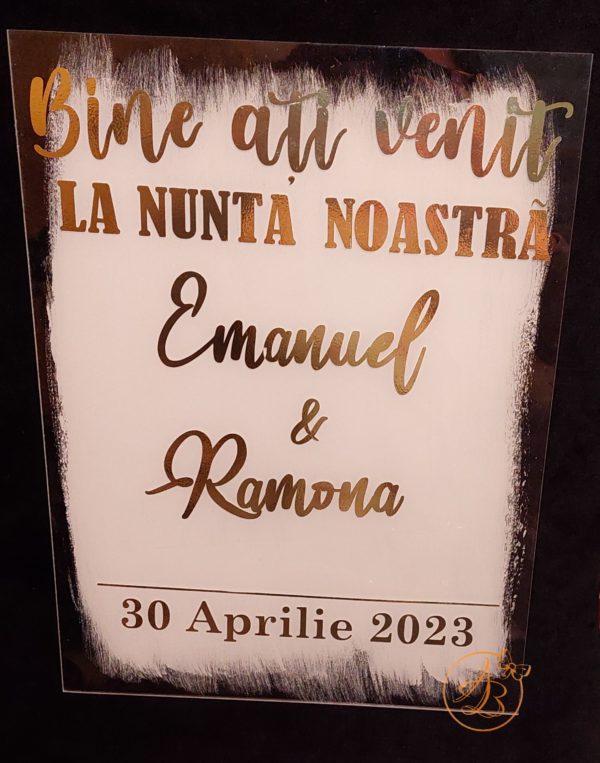 Panou plexiglass transparent vopsit A3 Bine ati venit la nunta noastra - imagine 4