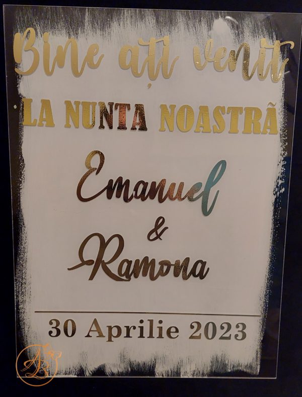 Panou plexiglass transparent vopsit A3 Bine ati venit la nunta noastra - imagine 2