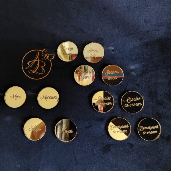 Set insigne rotunde tip oglinda aurie - imagine 3