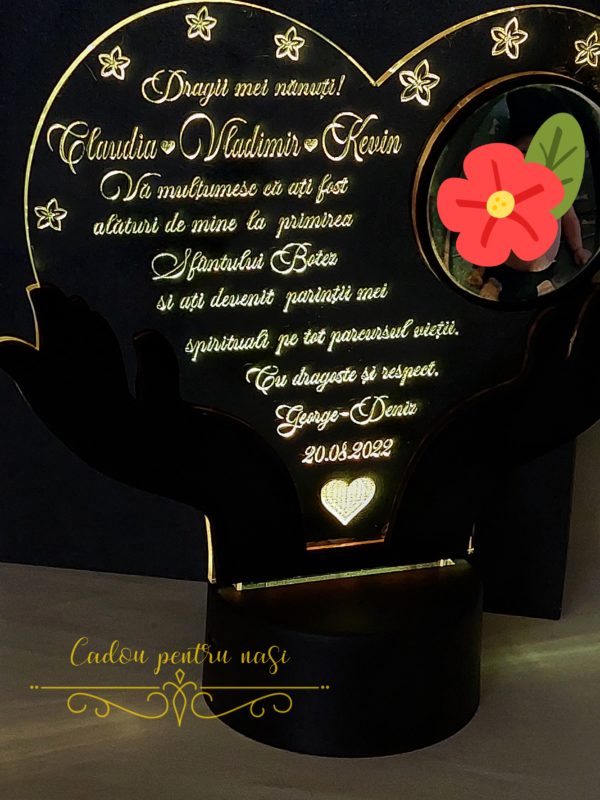 Trofeu inimioara cu leduri si poza pentru nasii de botez - imagine 3