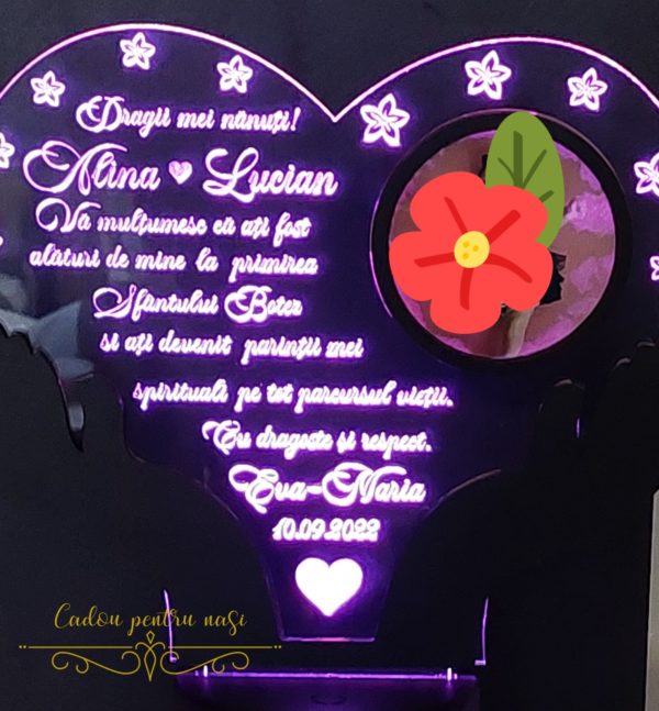 Trofeu inimioara cu leduri si poza pentru nasii de botez - imagine 8