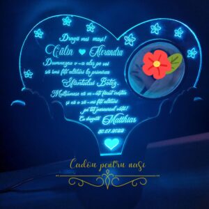 Trofeu inimioara cu leduri si poza pentru nasii de botez