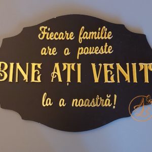 Panou A4 Bine ati venit  cu text auriu