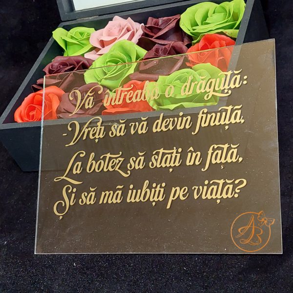 Cutie cu flori si placa plexiglass, pentru nasi - imagine 5