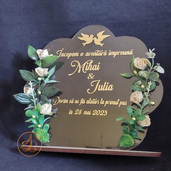 Invitatie plexiglass, trofeu decorat cu flori - imagine 2