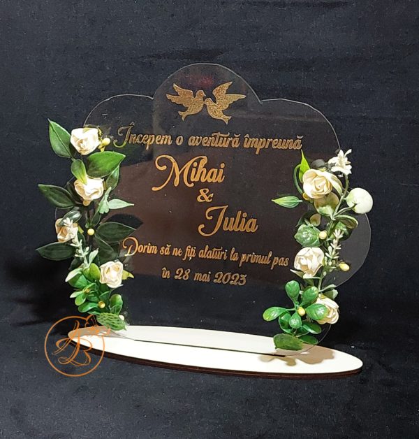 Invitatie plexiglass, trofeu decorat cu flori - imagine 4