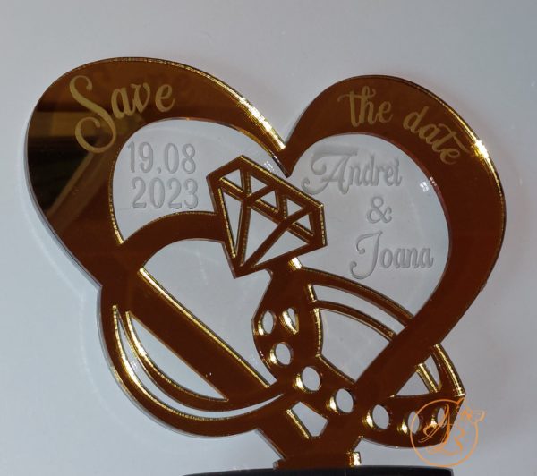Save the date cu inel oglinda aurie si plexiglass - imagine 8