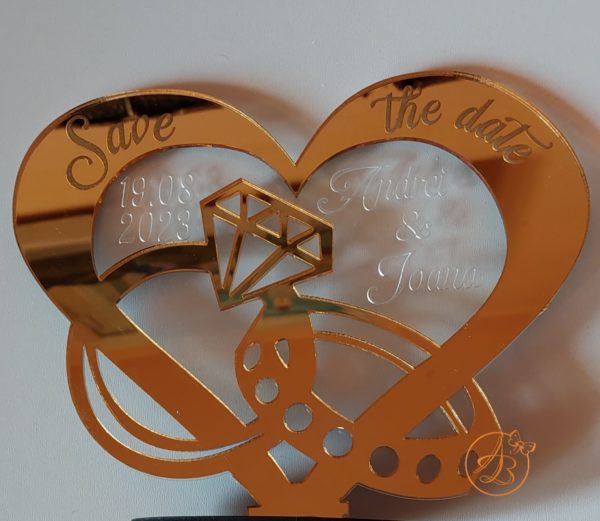 Save the date cu inel oglinda aurie si plexiglass - imagine 2