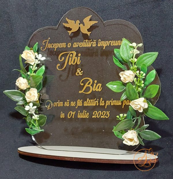 Invitatie plexiglass, trofeu decorat cu flori - imagine 8