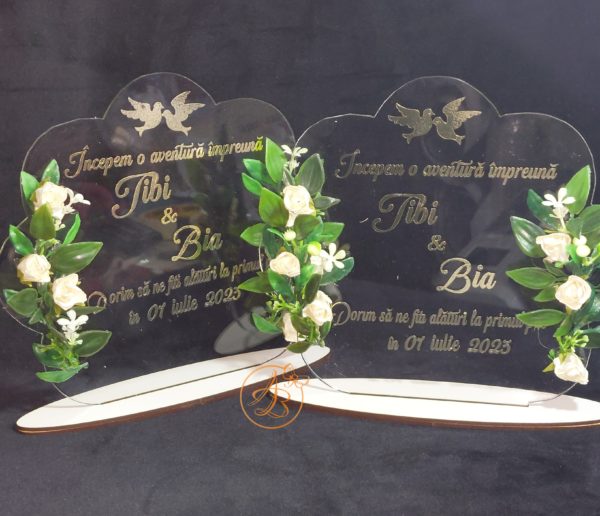 Invitatie plexiglass, trofeu decorat cu flori - imagine 7
