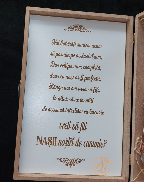 Cutie natur cu placa gravata si doua pahare - imagine 2