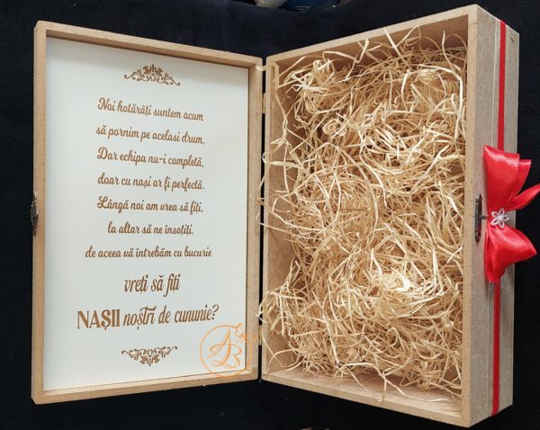 Cutie natur cu placa gravata si doua pahare - imagine 3