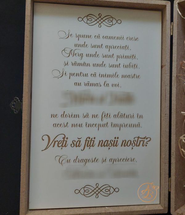 Cutie natur cu placa gravata si doua pahare - imagine 6