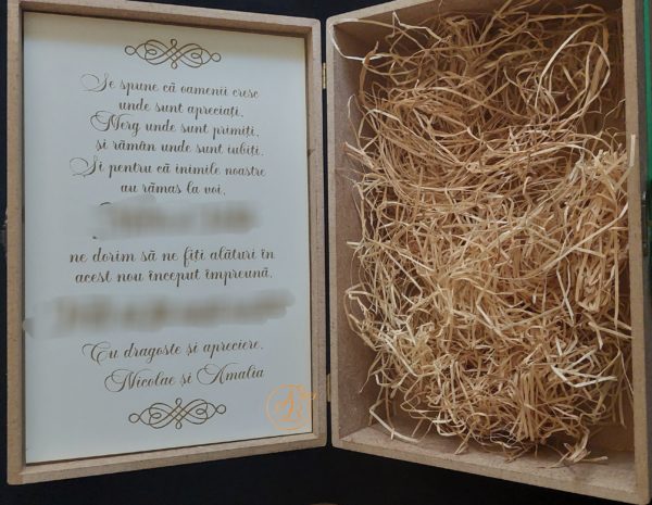 Cutie natur cu placa gravata si doua pahare - imagine 5
