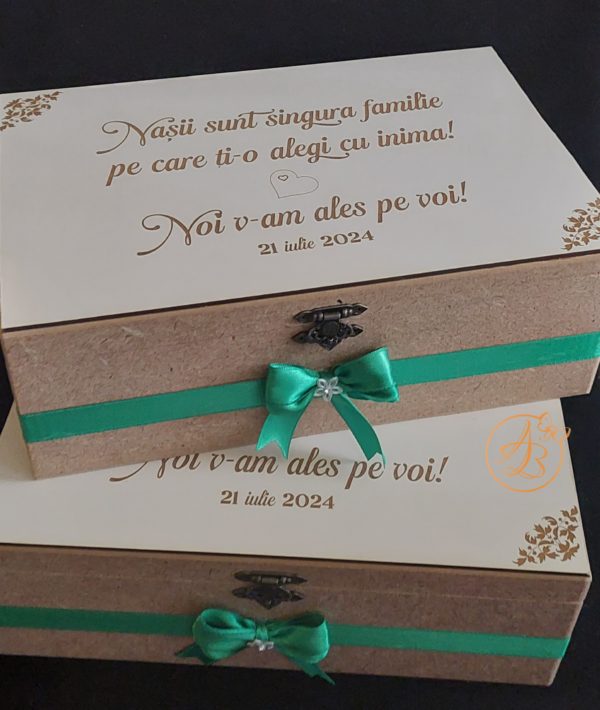 Cutie natur cu placa gravata si doua pahare - imagine 4