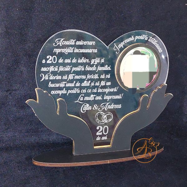 Decor trofeu gravat pentru aniversare casatorie, cu poza - imagine 2