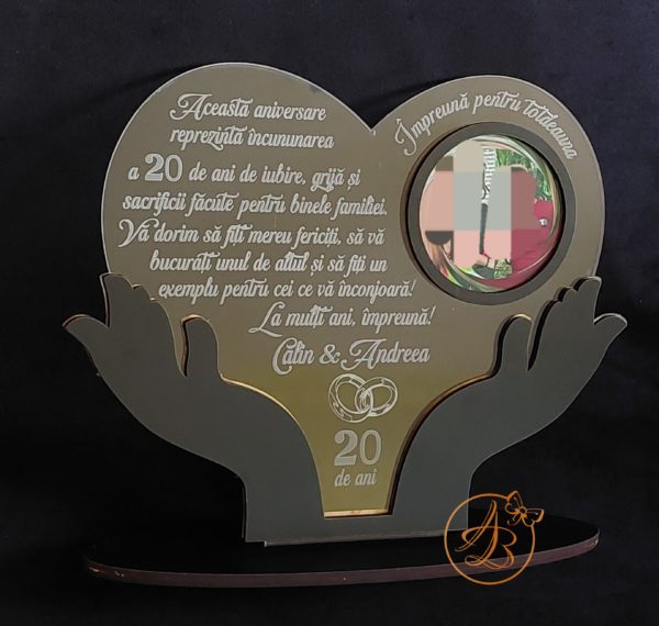 Decor trofeu gravat pentru aniversare casatorie, cu poza - imagine 6