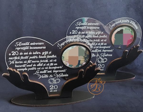 Decor trofeu gravat pentru aniversare casatorie, cu poza - imagine 4