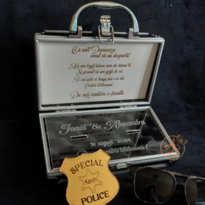 Security Ring Box - cutie metalica pentru verighete cu placa alba gravata