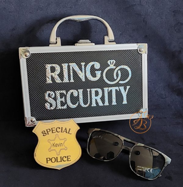 Security Ring Box - cutie metalica pentru verighete cu placa alba gravata - imagine 11