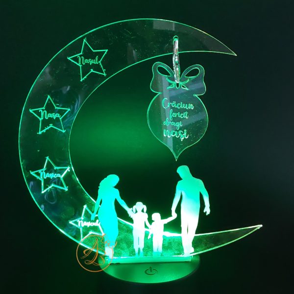 Trofeu cu leduri pentru Craciun cu glob si familie - imagine 3