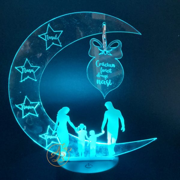 Trofeu cu leduri pentru Craciun cu glob si familie - imagine 5
