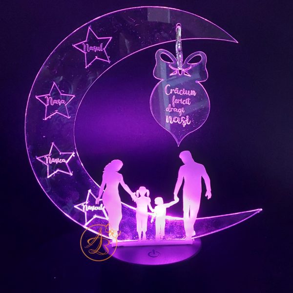 Trofeu cu leduri pentru Craciun cu glob si familie - imagine 2