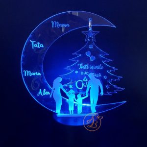 Trofeu cu leduri pentru Craciun cu bradut si familie