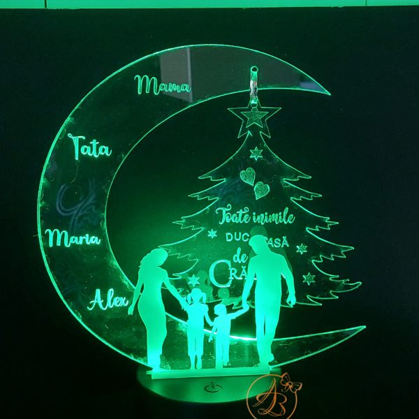 Trofeu cu leduri pentru Craciun cu bradut si familie - imagine 3