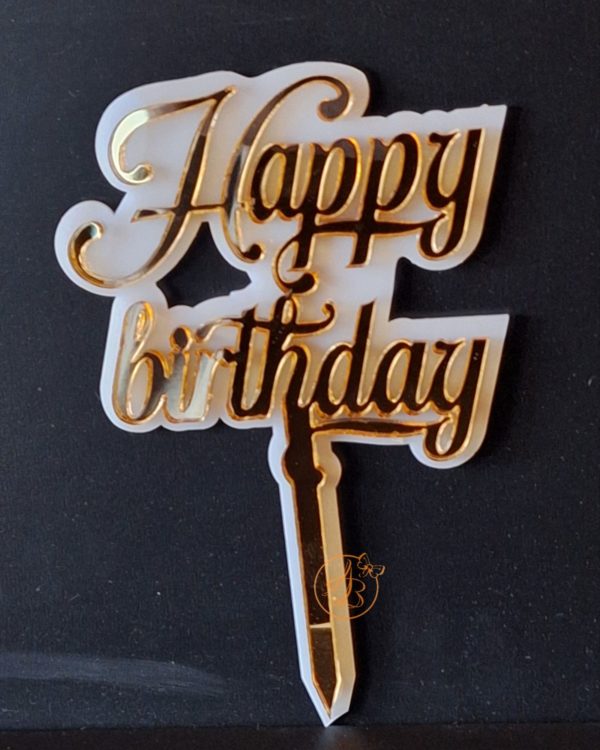 Topper din plexiglas alb si oglinda aurie Happy birthday - imagine 5