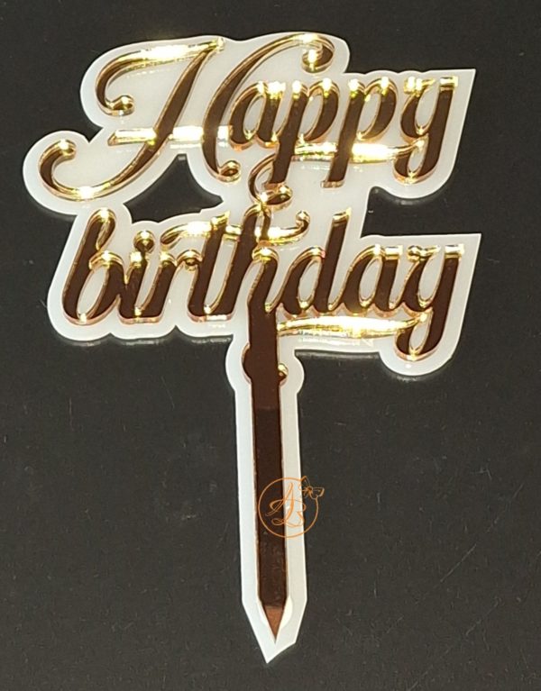 Topper din plexiglas alb si oglinda aurie Happy birthday - imagine 6