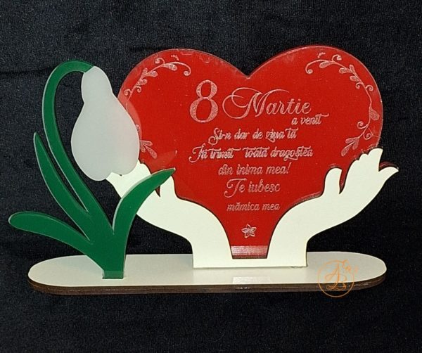 Inimioara cu ghiocel, din plexiglas rosu, verde si transparent - imagine 3
