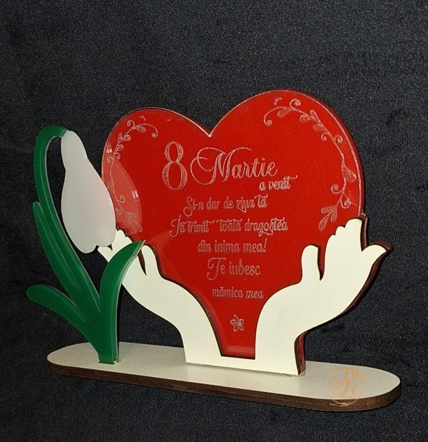 Inimioara cu ghiocel, din plexiglas rosu, verde si transparent - imagine 5