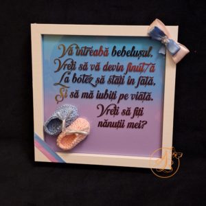 Rama pentru cerere nasi de botez cu botosei roz si albastri