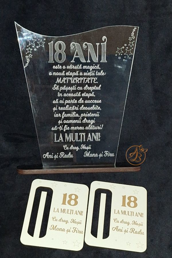 Decor trofeu gravat pentru majorat cu felicitare personalizata pentru bani - imagine 6