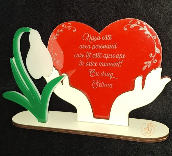 Inimioara cu ghiocel, din plexiglas rosu, verde si transparent - imagine 10