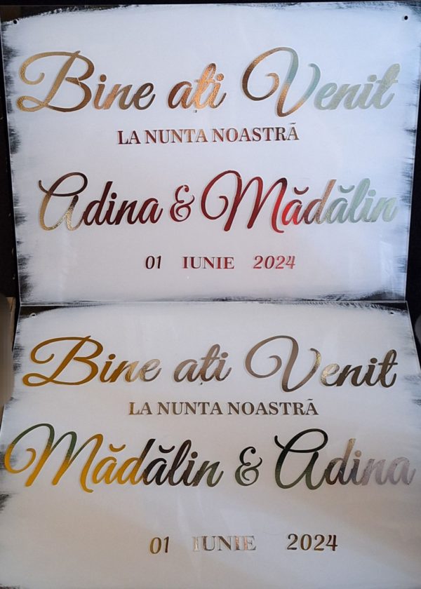 Panou plexiglass transparent vopsit, Bine ati venit, cu nume si data - imagine 2