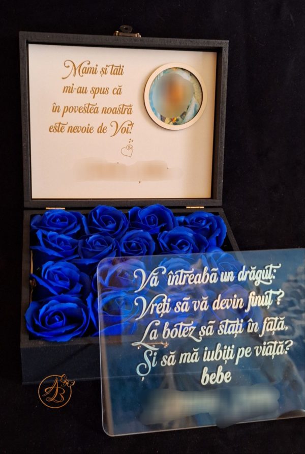 Cutie cu poza, flori si placa plexiglass, pentru nasi - imagine 8