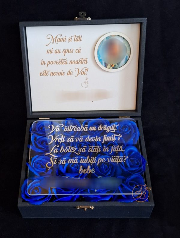 Cutie cu poza, flori si placa plexiglass, pentru nasi - imagine 5