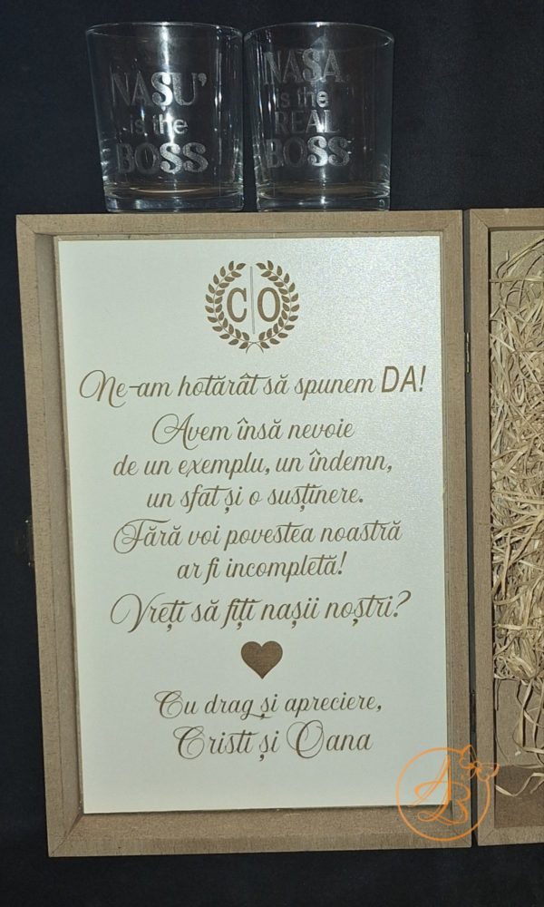 Cutie natur cu placa gravata si doua pahare - imagine 12