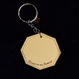 Breloc oglinda hexagon cu text