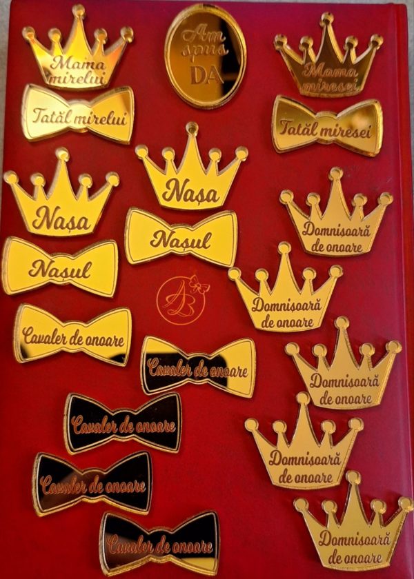 Set insigne din oglinda aurie 4cm