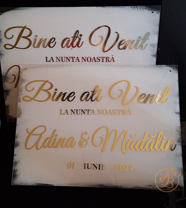 Panou plexiglass transparent vopsit, Bine ati venit, cu nume si data - imagine 7