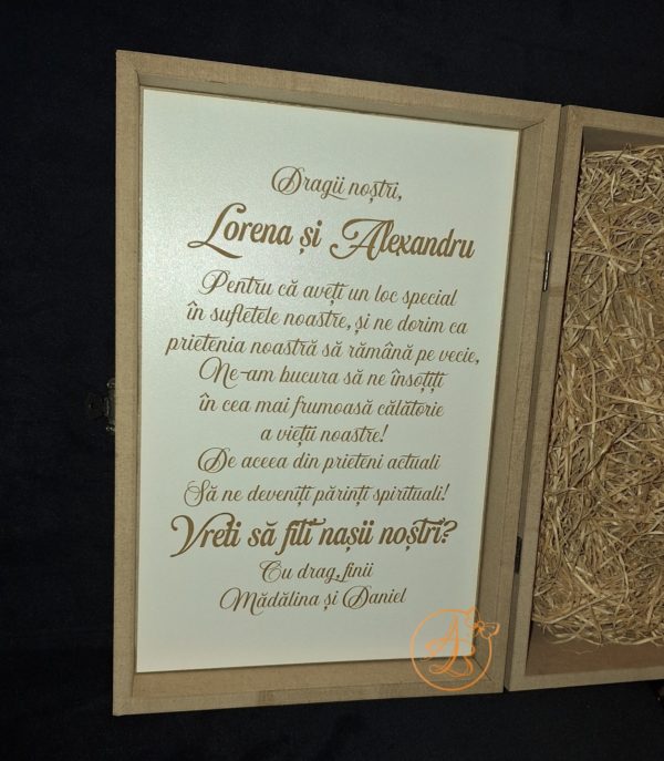 Cutie natur cu placa gravata si doua pahare - imagine 13