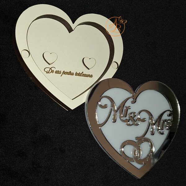 Cutie verighete Mr & Mrs inima cu capac oglinda - imagine 5