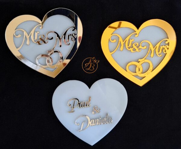 Cutie verighete Mr & Mrs inima cu capac oglinda - imagine 10
